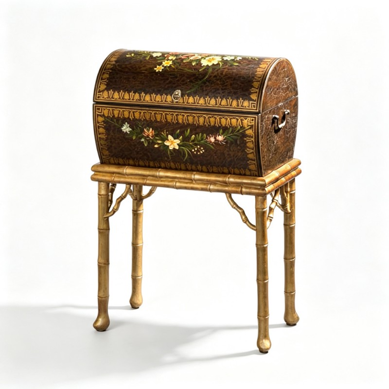 Vintage Hand-Painted Arched-Top Treasure Chest Ornament