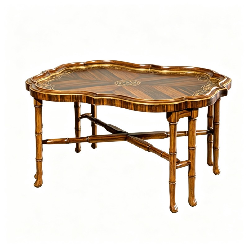 Classic French-Style Begonia-Shaped Carved Coffee Table