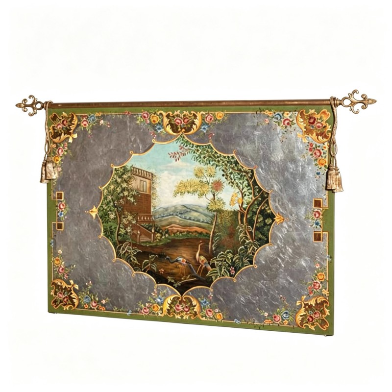 Green-Bordered Floral Pastoral-Landscape Wall Ornament