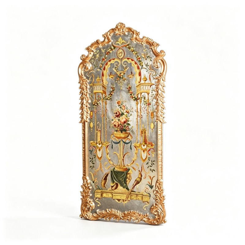 Arched Gilded Carved Hand-Painted Decorative Mirror