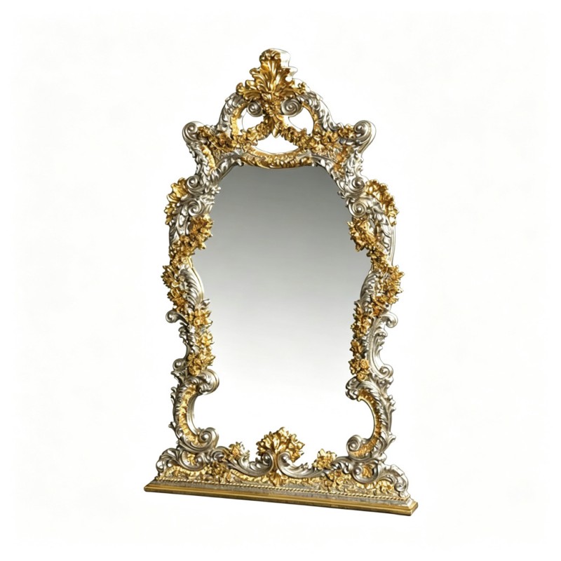 Silver-White Gilded Baroque Carved Decorative Mirror