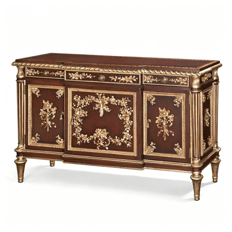 Gilded Classic French-Style Carved Three-Drawer Three-Door Cabinet
