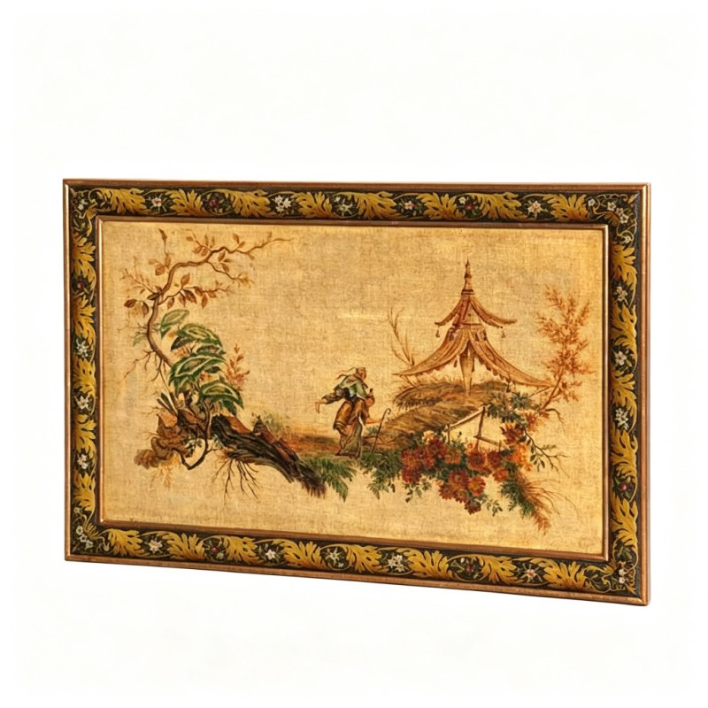 Black-Gold Oriental-Figure-and-Pavilion Decorative Wall Hanging