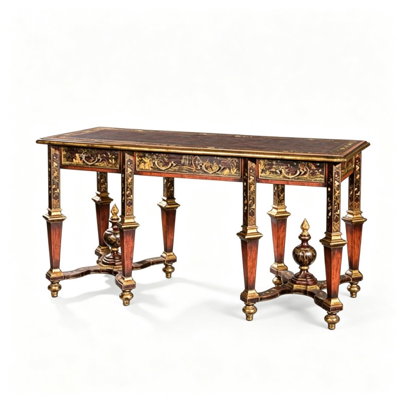 Gilded Classic French-Style Carved Three-Drawer Decorative Table