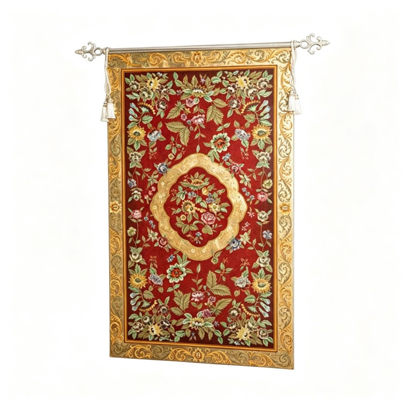 Deep-Red Circular-Floral Decorative Wall Hanging