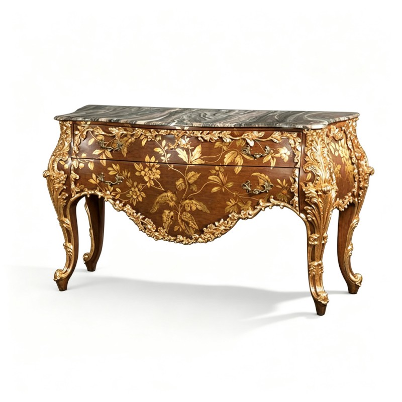 Gilt Classic French-Style Bird-and-Flower Decorative Cabinet