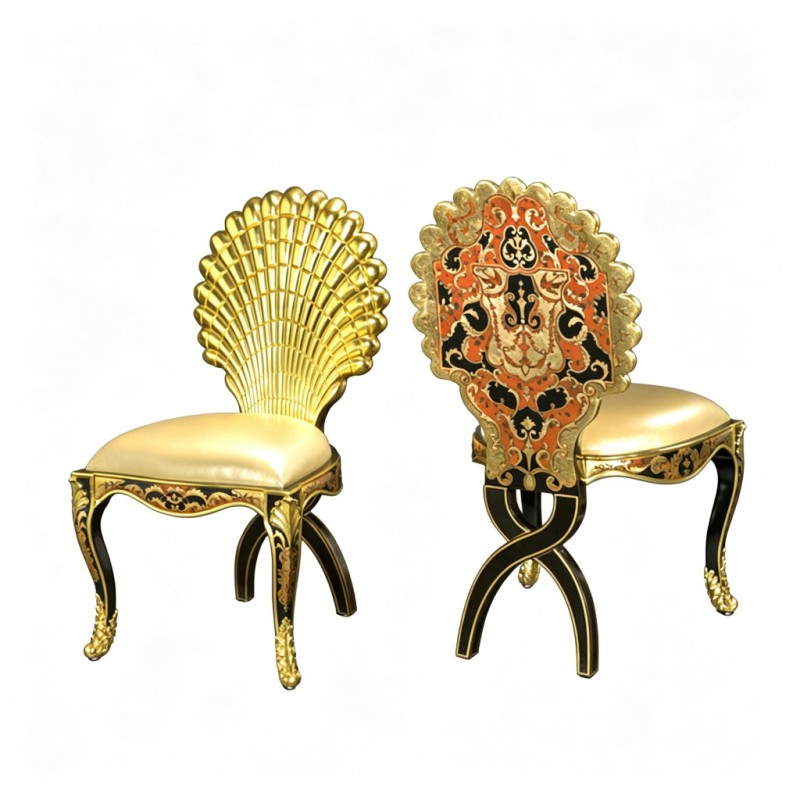 French Luxurious Black-Gold Carved Decorative Chair