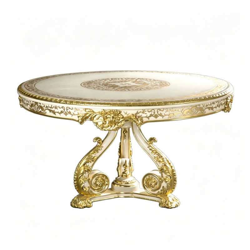French Classical Cream Gold-Carved Round Table