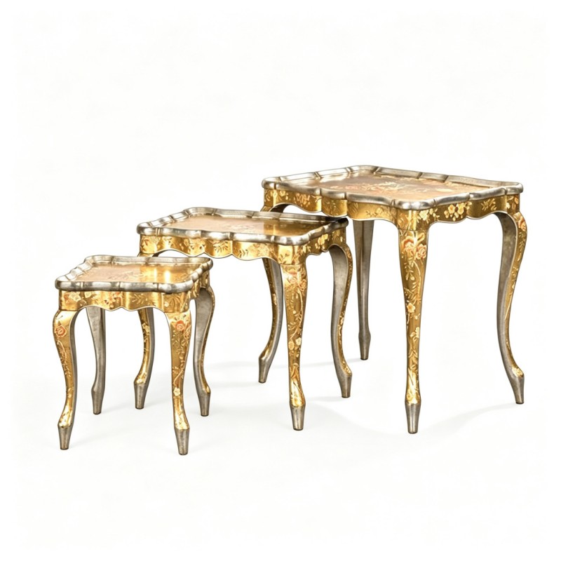 French Classical Three-Piece Nesting Carved Side Tables