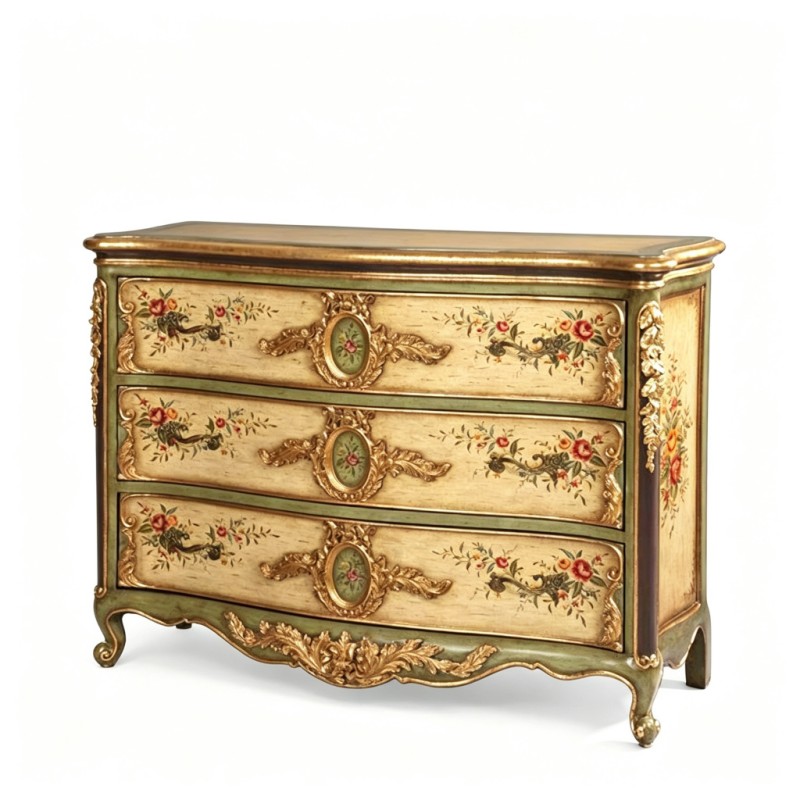 French Classical Distressed Beige Hand-Painted Three-Drawer Chest