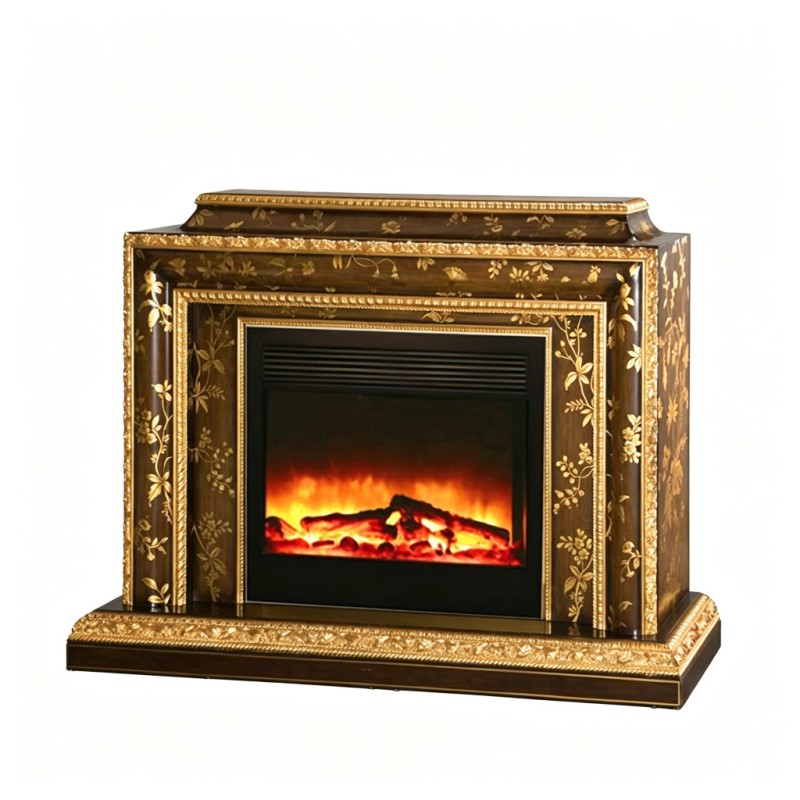 Gilded Classic French-Style Carved Electric Fireplace