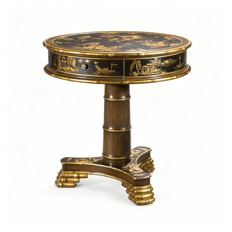 Oriental Gilt Bamboo-Pattern Round Side Table