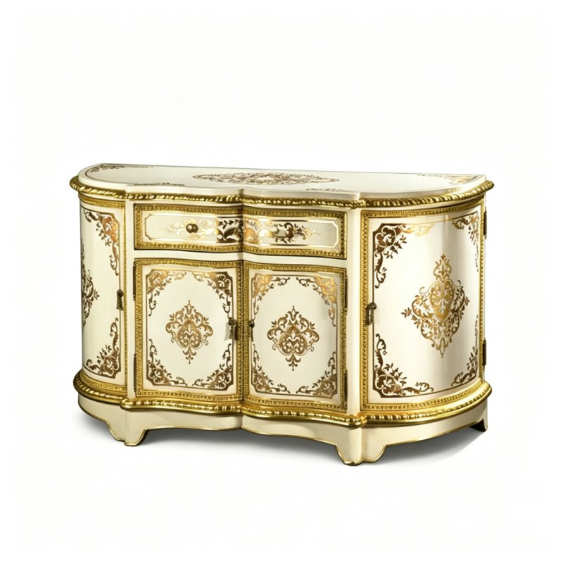 French Classical Curved Gilded Carved Storage Cabinet