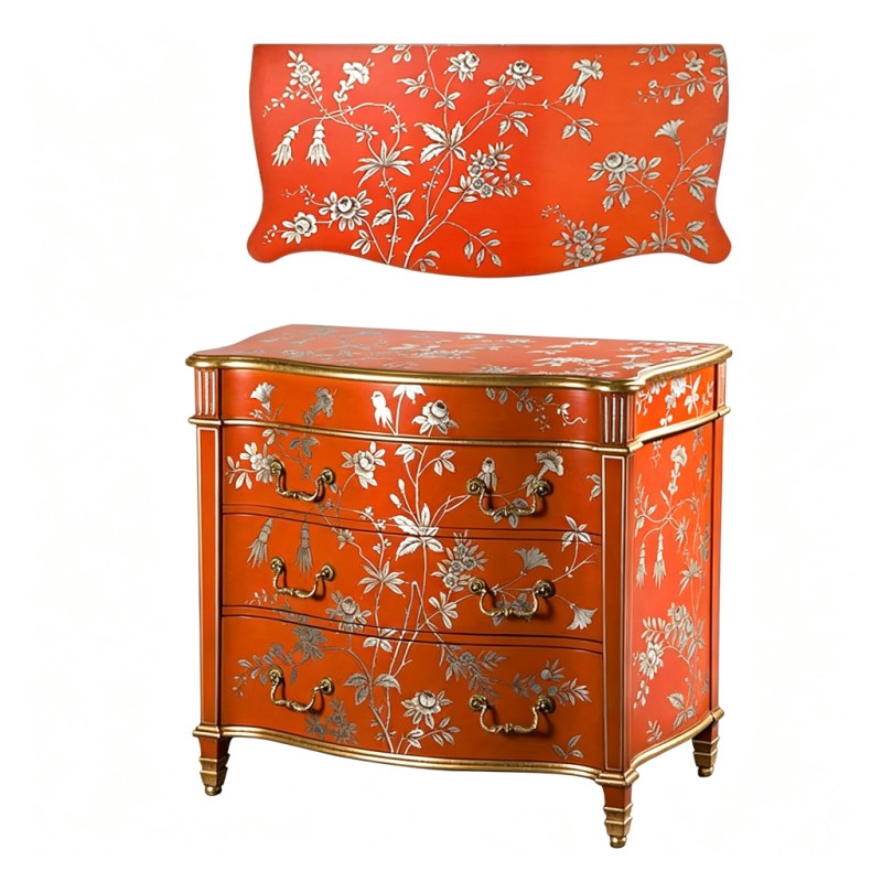 Chinese Gilt Floral Tangerine Three-Drawer Chest