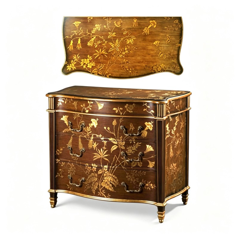 Gilt Classic French-Style Floral Curved Chest of Drawers