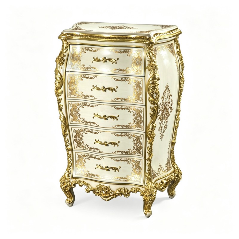 French Classical Cream Gilded Carved Five-Drawer Chest