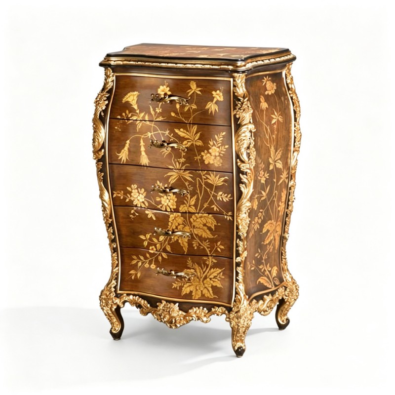 Gilded Classic French-Style Rococo Five-Drawer Chest
