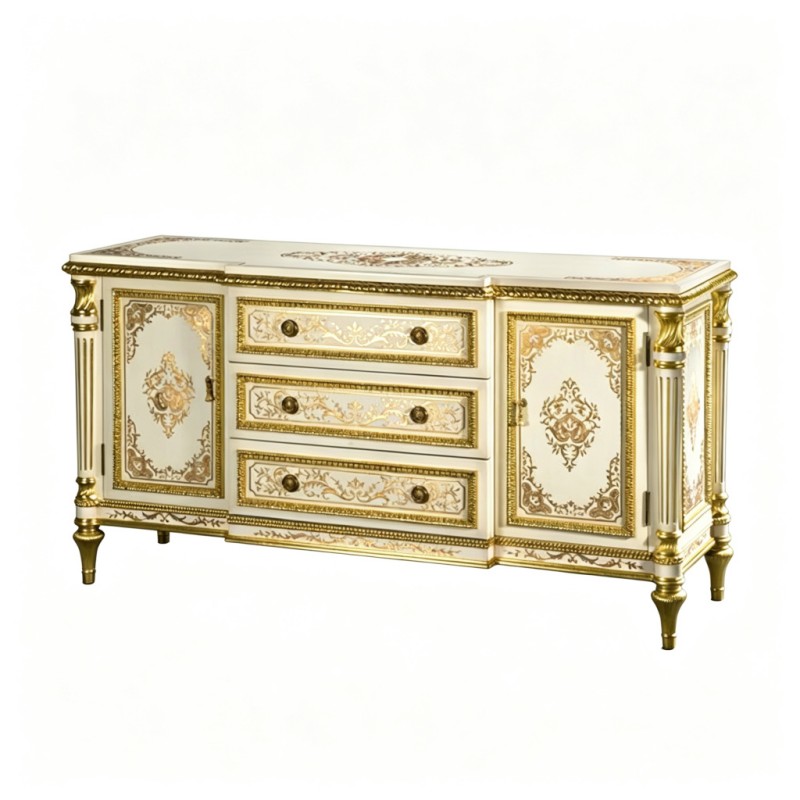 French Classical Cream Scroll-Carved Decorative Cabinet