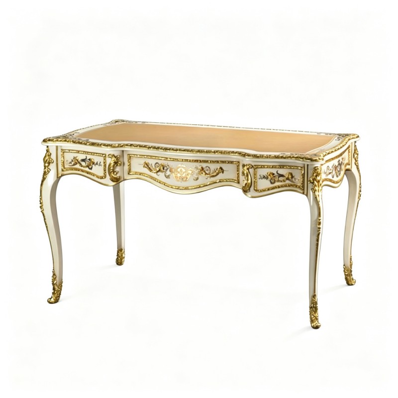 French Classical Cream Gold-Carved Decorative Writing Desk