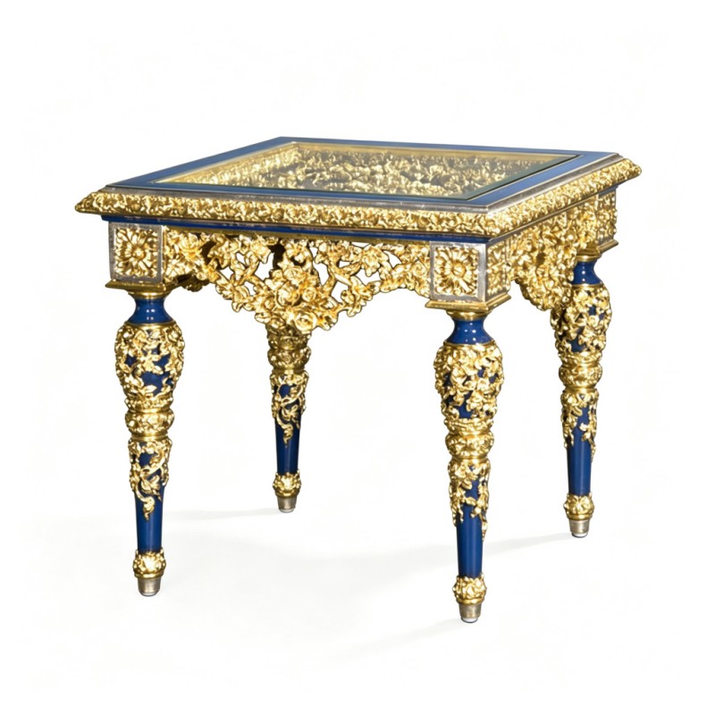 French Classical Sapphire Gilded Carved Decorative Table