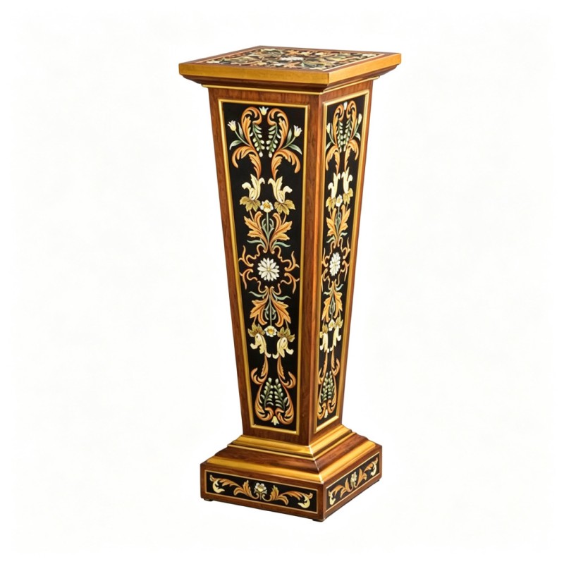 Classic French-Style Inlaid Floral Plant Stand