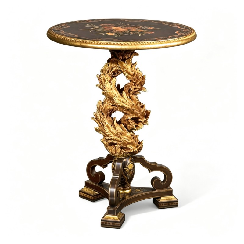 Gilded Classic French-Style Carved Branch-and-Leaf Round Table