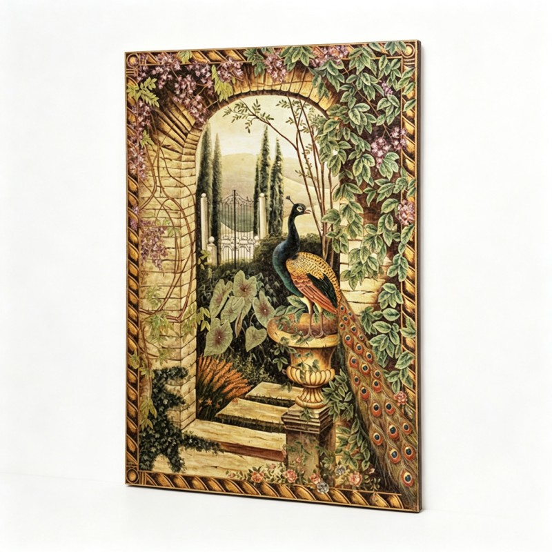 Peacock-and-Wisteria Archway Landscape Decorative Painting