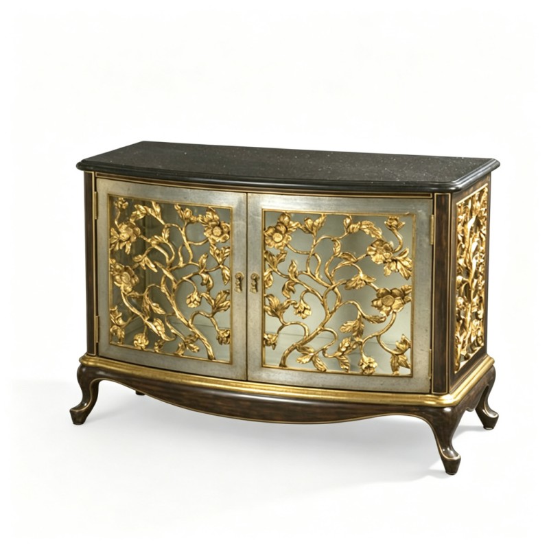 French Classical Dark-Brown Gold-Carved Storage Cabinet