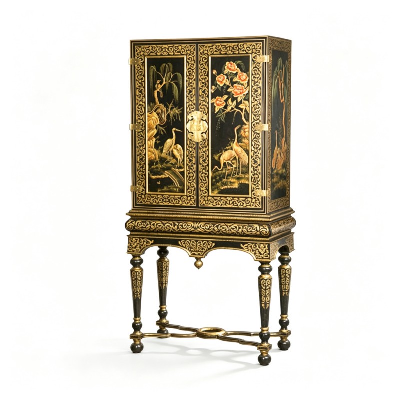 Chinese Gilt Crane-and-Flower Standing Cabinet