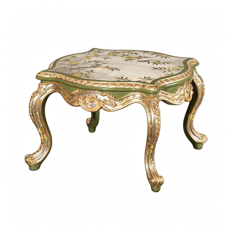 French Classical Petal-Shaped Hand-Painted Carved Side Table