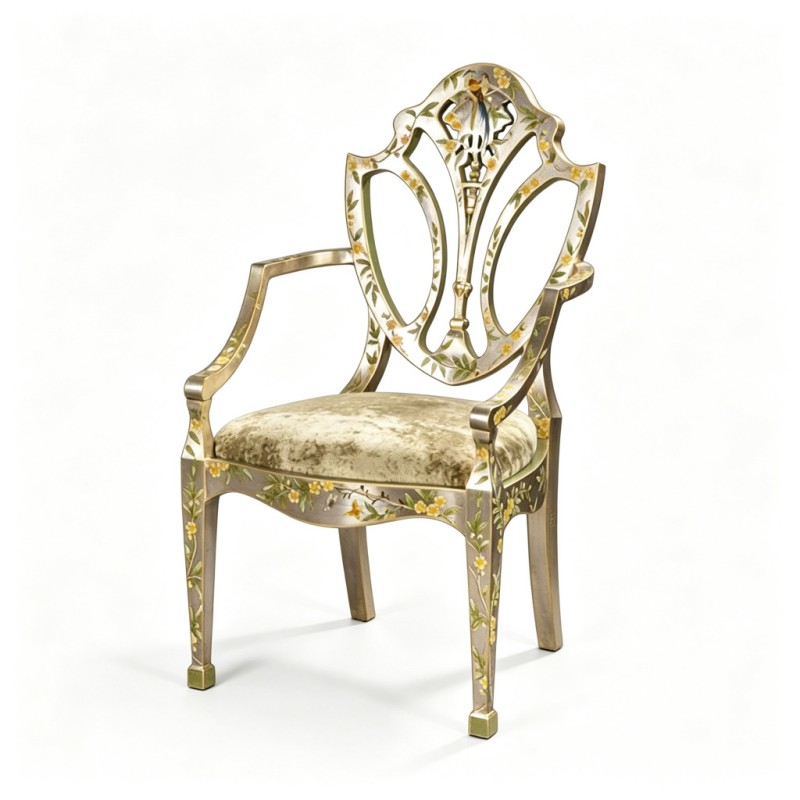 French Classical Silver-Grey Floral Openwork-Carved Armchair