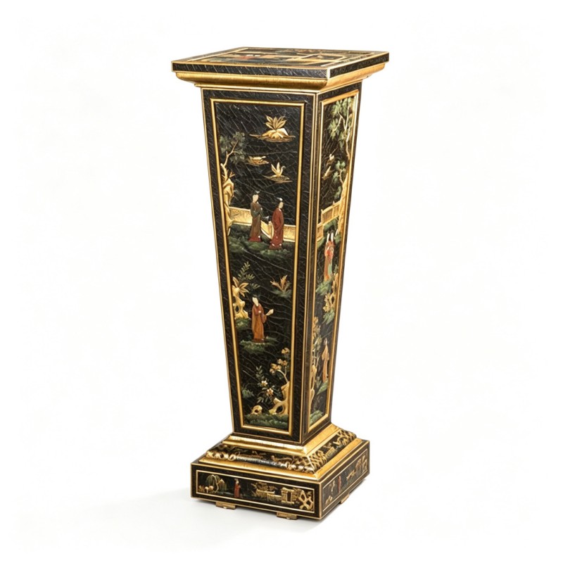 Chinese Gilt Figure-and-Bird-and-Flower Pedestal Plant Stand