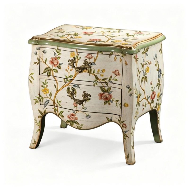 French Vintage Hand-Painted Curved Nightstand