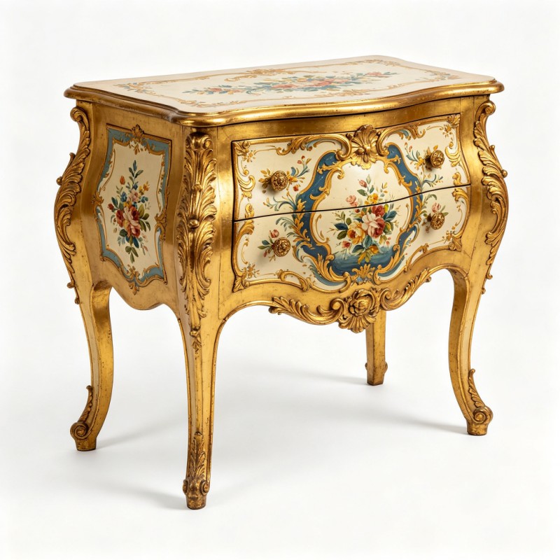 Rococo Gilded Hand-Painted Chest of Drawers