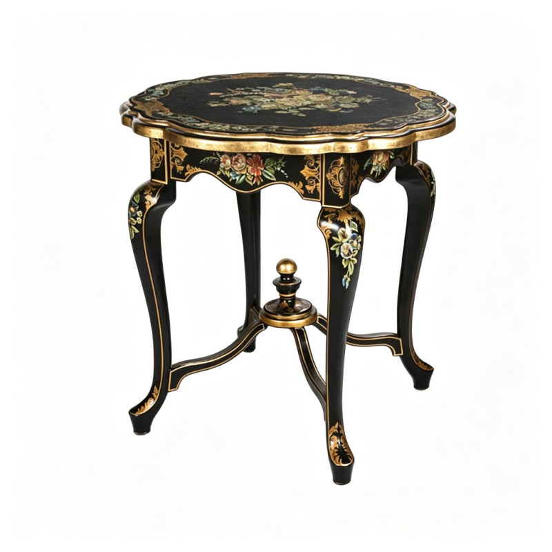 Gilt Classic French-Style Hand-Painted Scalloped Side Table