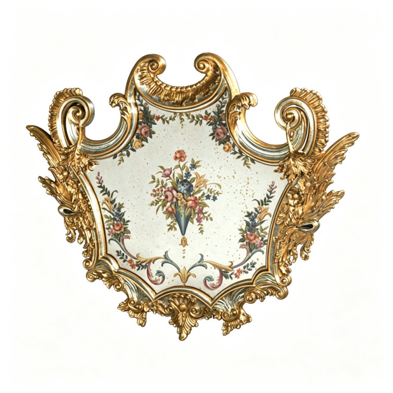 Shield-Shaped Gilded Carved Floral Wall Ornament