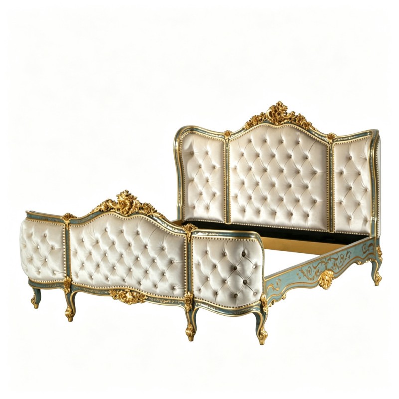 French Classical Celadon Carved Upholstered Bed