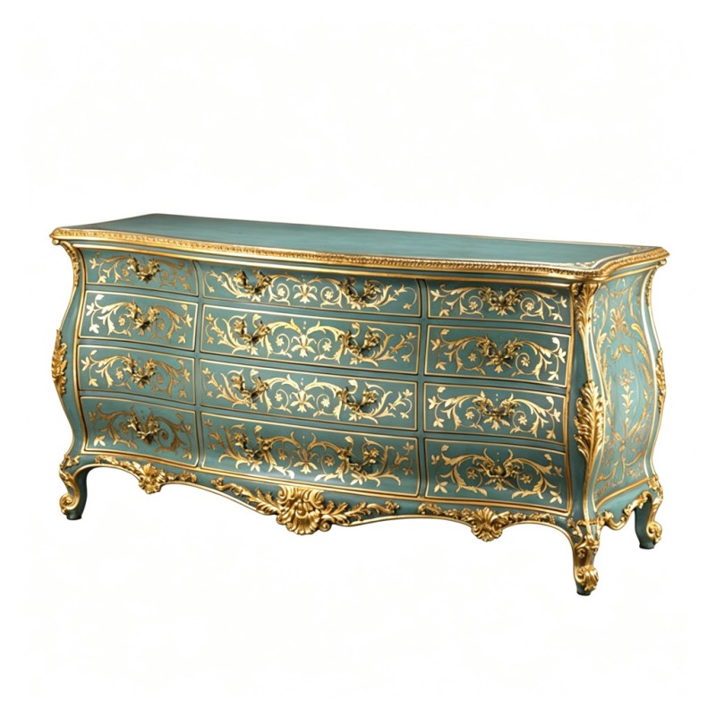 French Classical Celadon Gilded Carved Solid-Wood Chest