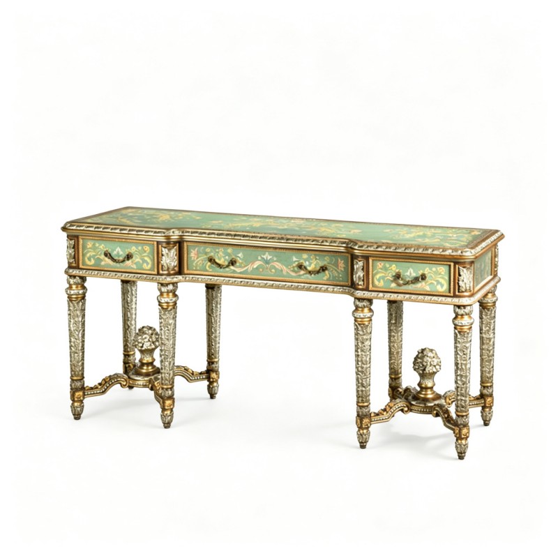 French Classical Celadon Gilded Carved Writing Desk