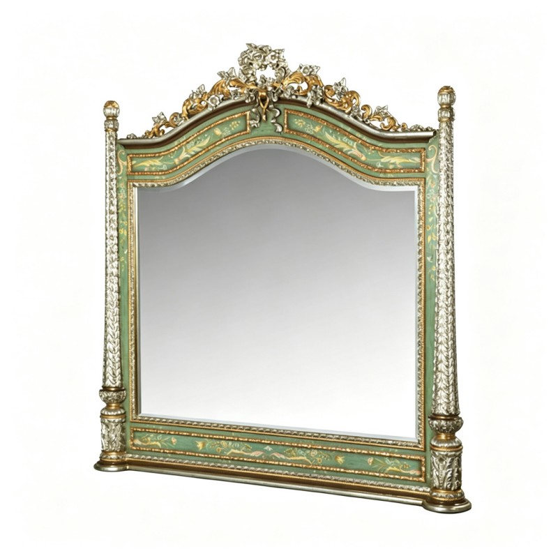 French Classical Celadon Gold-Edged Decorative Mirror
