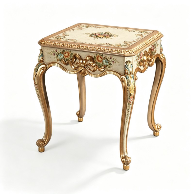 French Classical Square Floral Carved Side Table