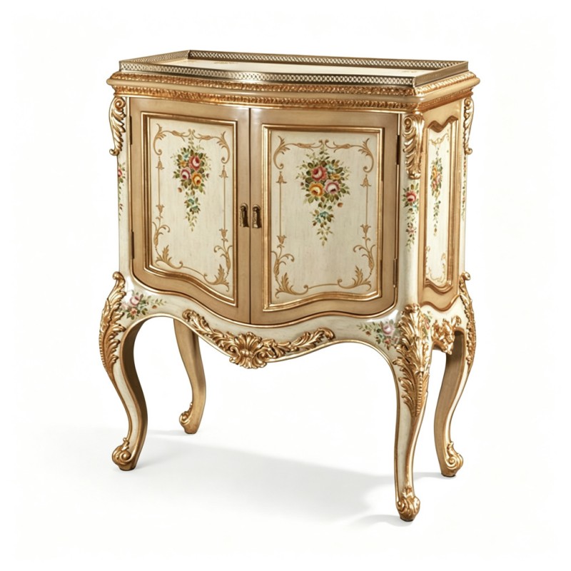 French Classical Cream Gold-Carved Two-Door Storage Cabinet