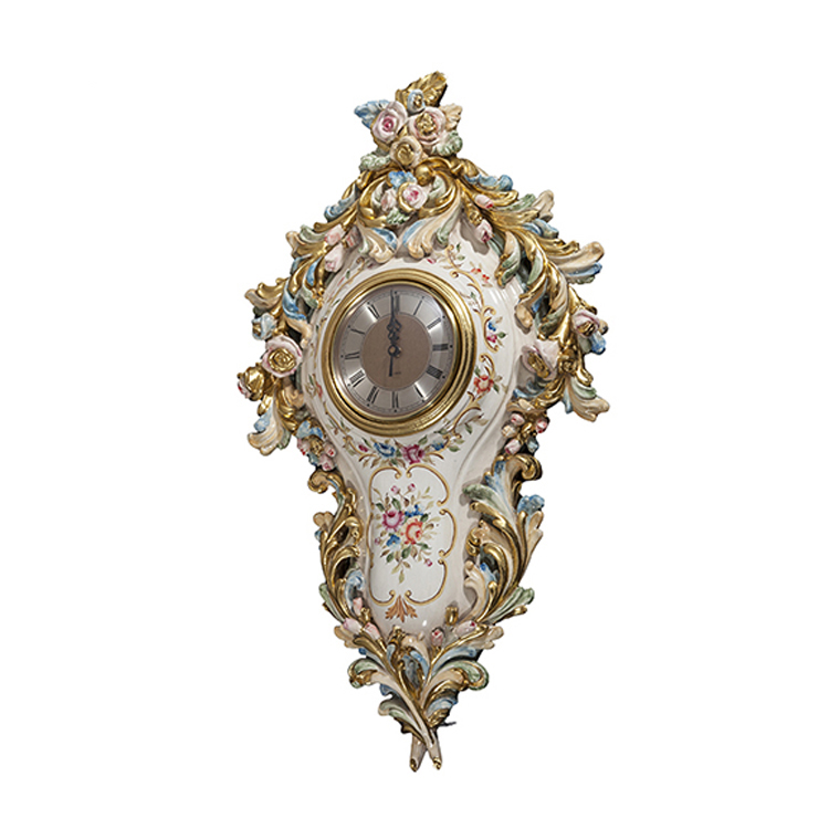 French Rococo Carved Rose Decorative Wall Clock