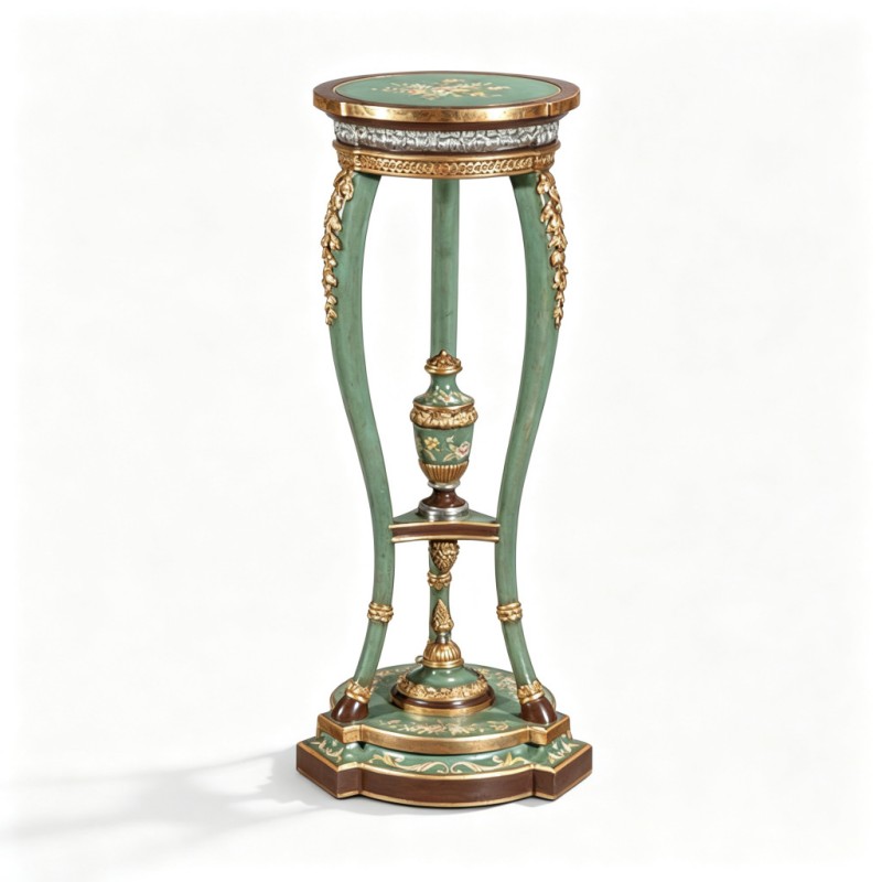 French Classical Celadon Gilded Carved Pedestal Plant Stand