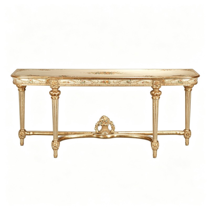 French Classical Gilded Floral Console Table