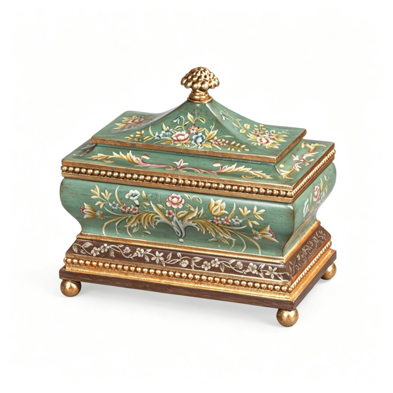Celadon Floral-Vine Lidded Storage Box