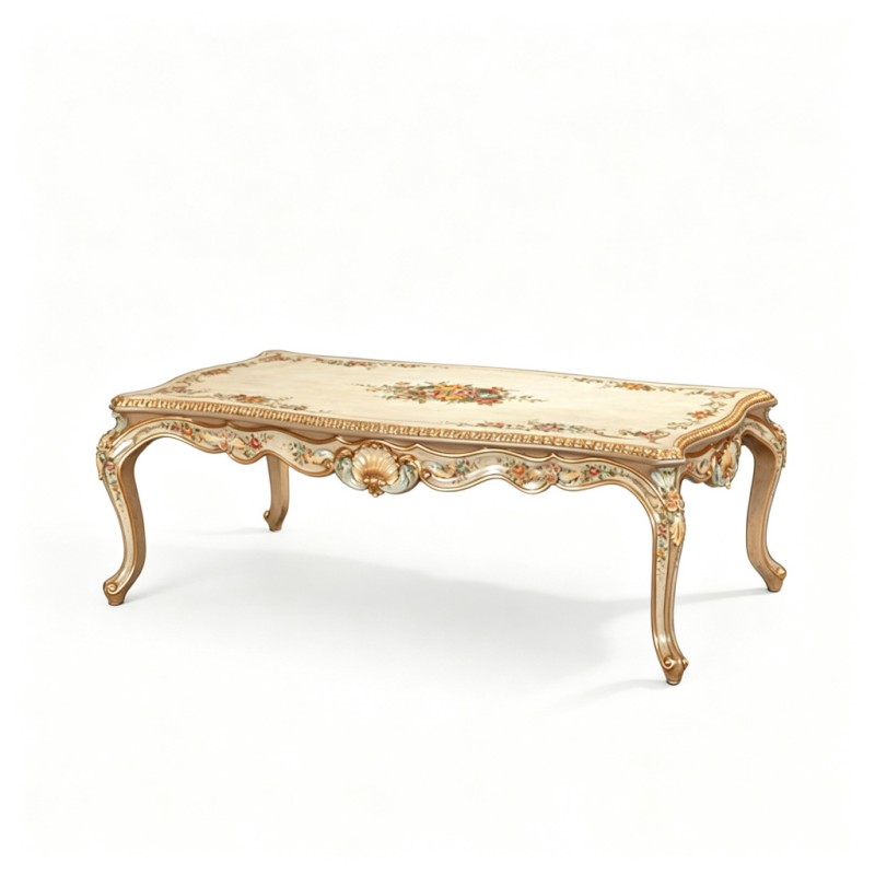 French Classical Beige Gilded Carved Coffee Table