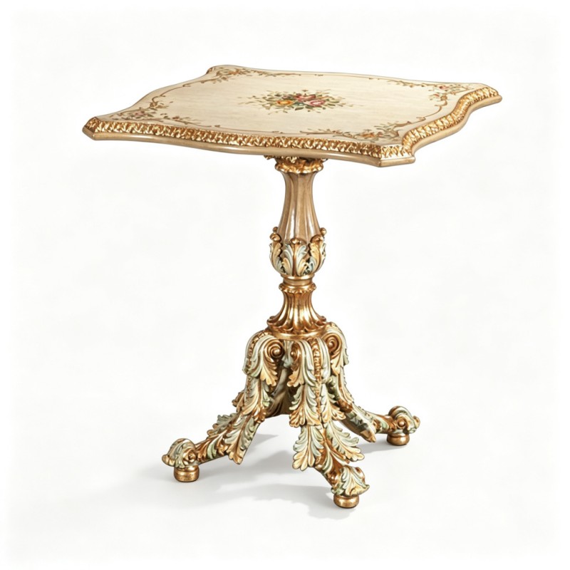 French Classical Gold-Foil Acanthus-Carved Side Table