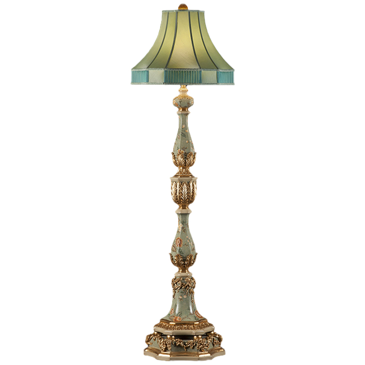 Classic French-Style Celadon Floral Hand-Painted Floor Lamp