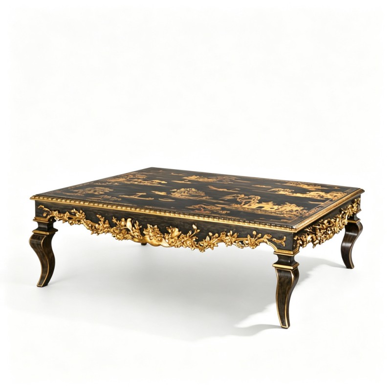 Gilt Classic French-Style Landscape Carved Coffee Table